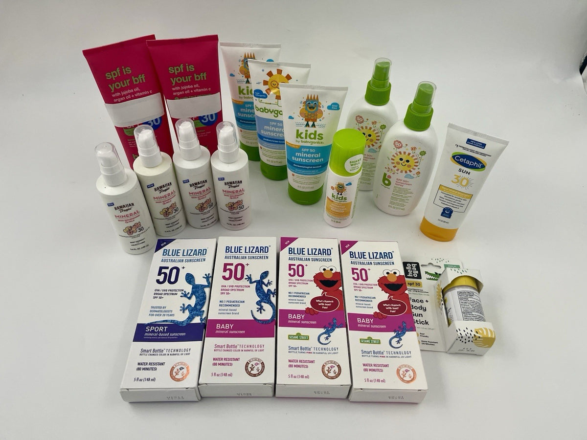 Bulk Sunscreen Lot - Assorted SPF 30-50, Various Brands, 18 Items