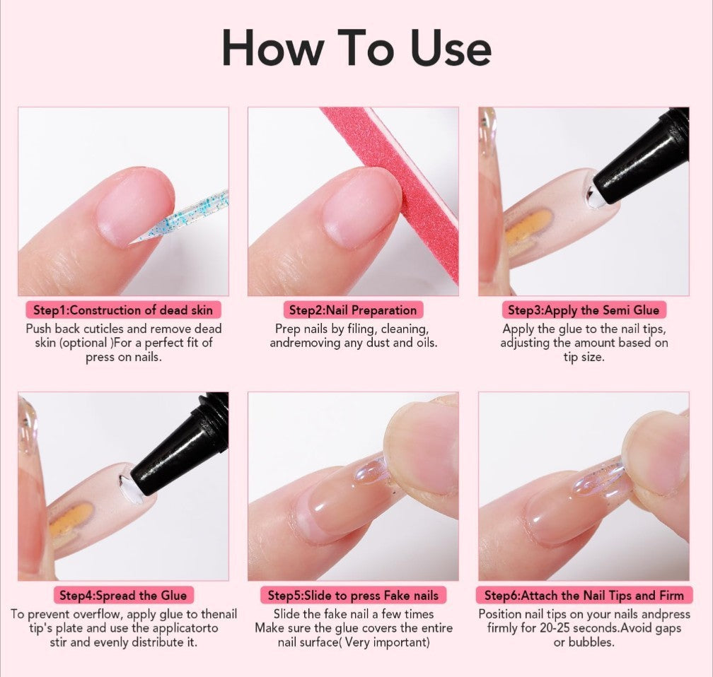 Semi Solid Nail Glue with Remover Kit - Fast Drying 10G + 15ml