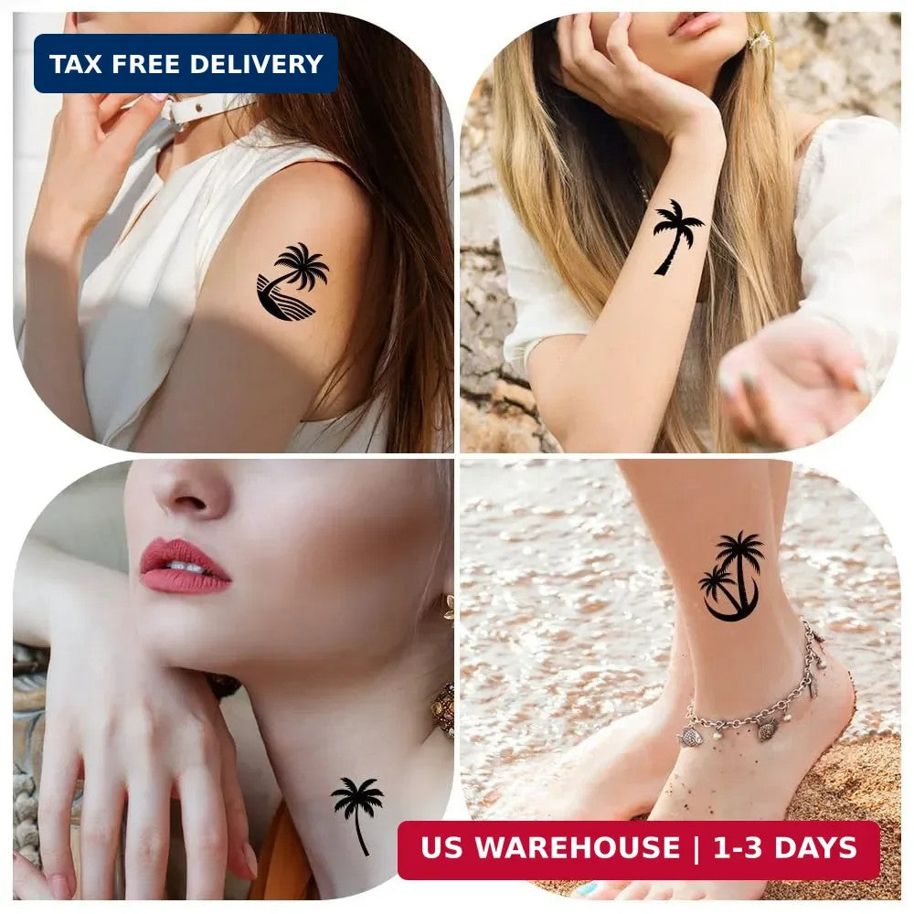 Palm Tree Temporary Tattoos for Adults – 12 Sheets Black Minimalist Silhouette