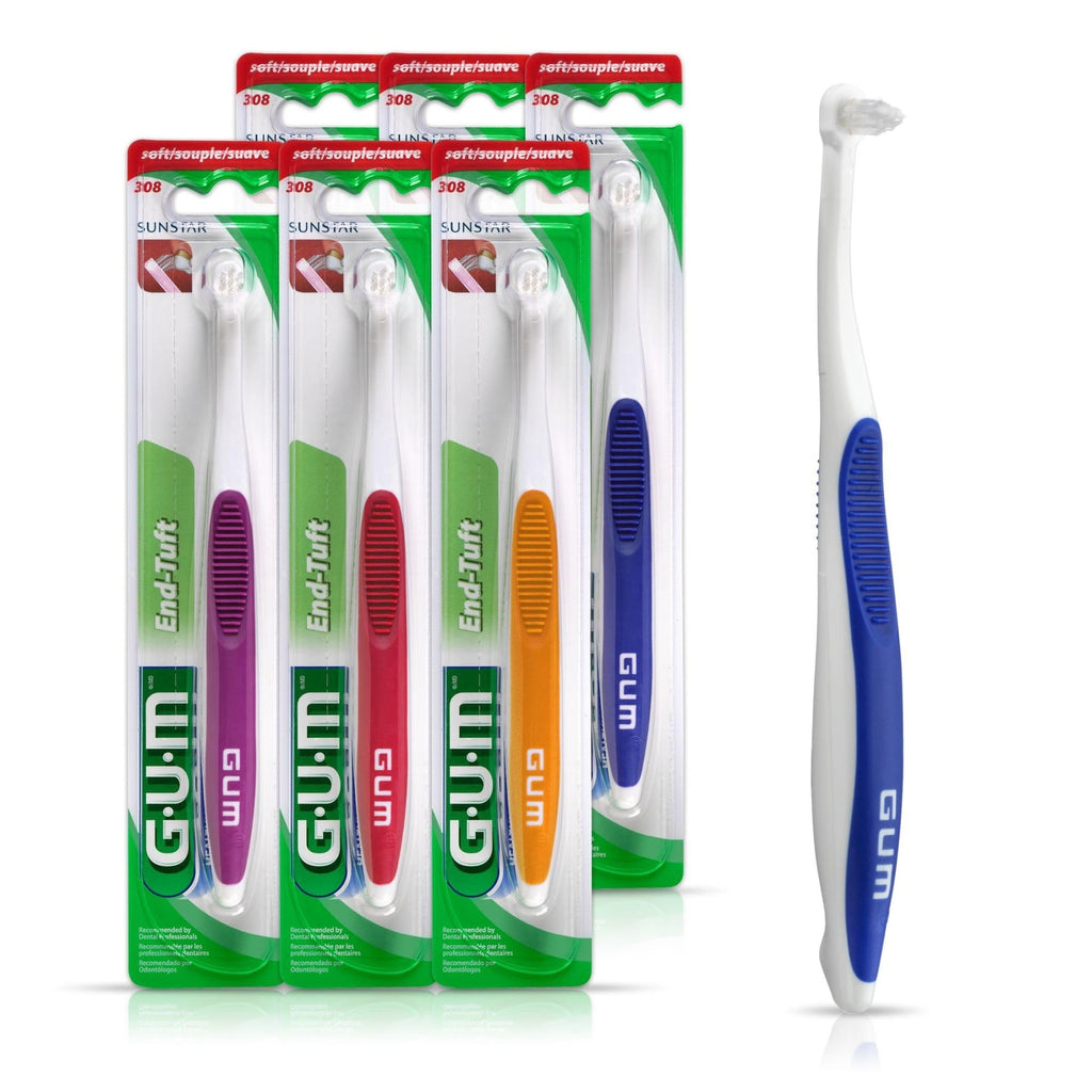 GUM End Tuft Toothbrush 6 Pack Soft Bristles for Sensitive Teeth