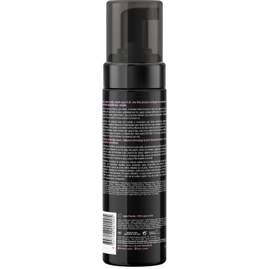 Dark Self Tanning Mousse - Instant 1 Hour Sunless Tan with Mitt, Vegan & Cruelty-Free