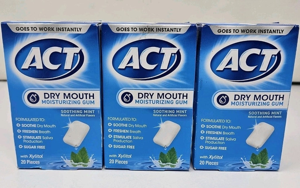 Sugar-Free Mint Dry Mouth Gum with Xylitol - 20 Count Pack of 3