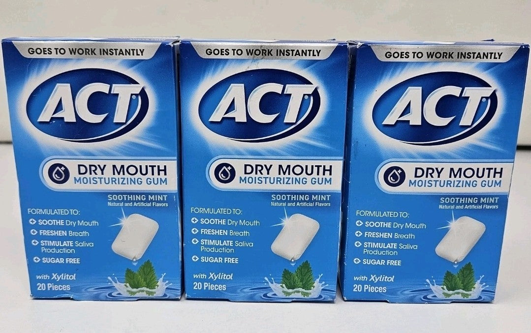 Sugar-Free Mint Dry Mouth Gum with Xylitol - 20 Count Pack of 3