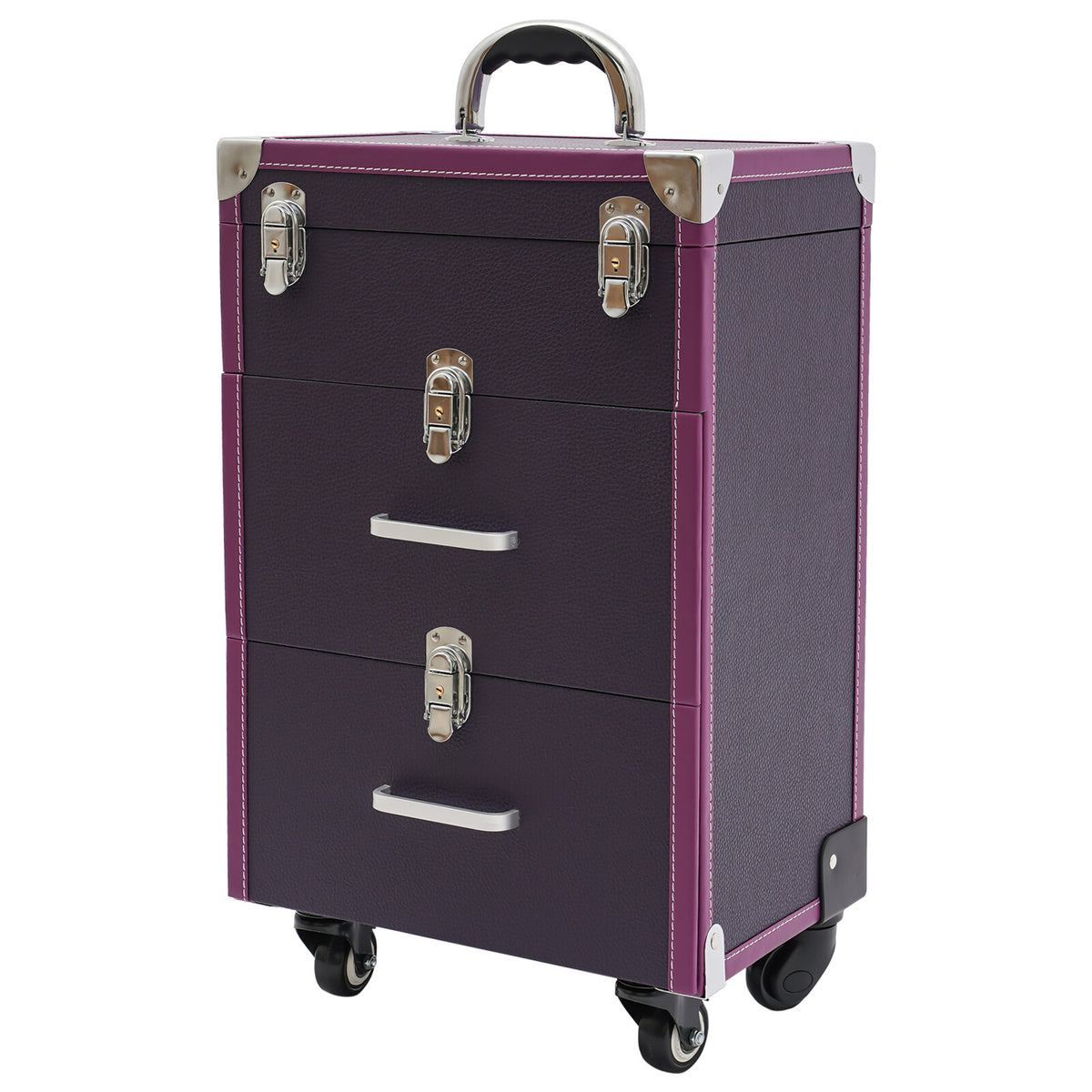 Lockable 3-Layer Rolling Makeup Case with Wheels and Organizer