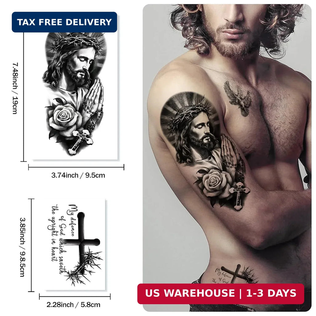 Christian Temporary Tattoos 77 Sheets - Cross, Jesus & Angels Religious Body Art