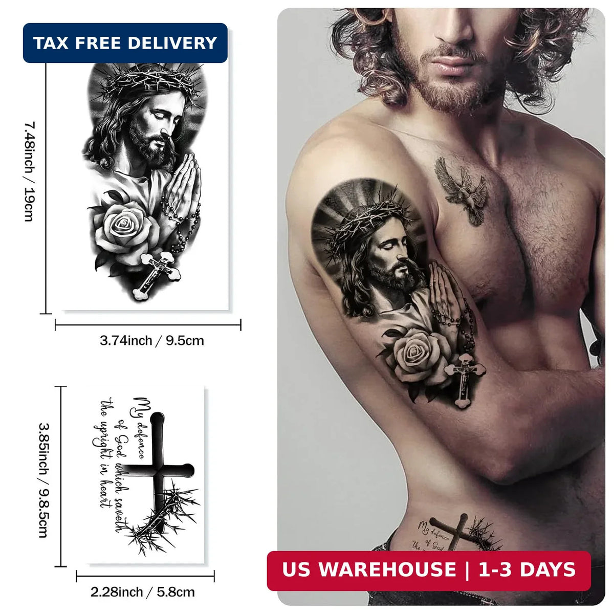 Christian Temporary Tattoos 77 Sheets - Cross, Jesus & Angels Religious Body Art