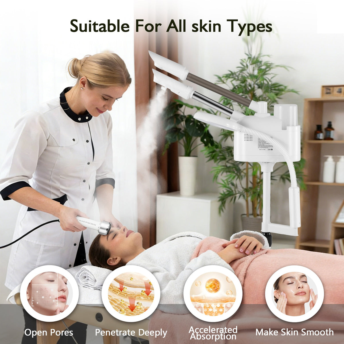 4-in-1 Hot Cold Facial Steamer with LED Magnifying Lamp for Skin Care