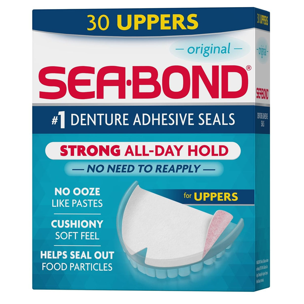 Denture Adhesive Seals 30 Count - Strong All-Day Hold, Zinc-Free, Upper