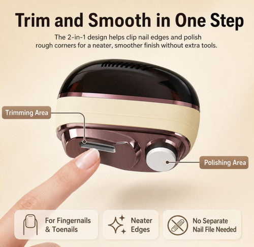 2-in-1 Rechargeable Electric Nail Clipper & Polisher with LED Light, Portable