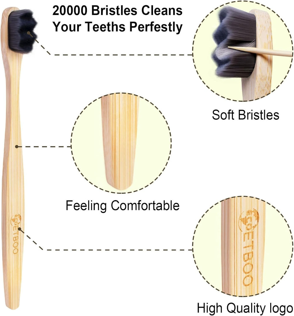 Eco-Friendly Bamboo Toothbrushes 10 Pack - Extra Soft Micro-Nano Bristles for Sensitive Teeth