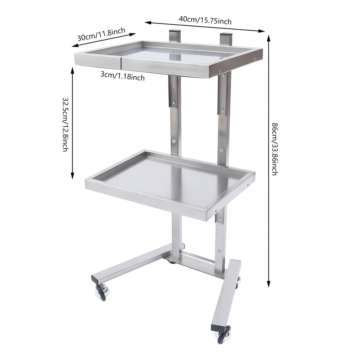 2-Tier Stainless Steel Trolley Cart for Salons & Medical Use