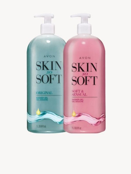 Lot of 2 Avon Skin So Soft Shower Gels - Original & Soft Sensual 33oz