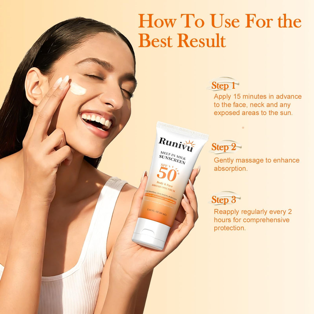 SPF 50+ Sunscreen for Face - Broad Spectrum UVA/UVB Natural Protection 2.03 Fl Oz