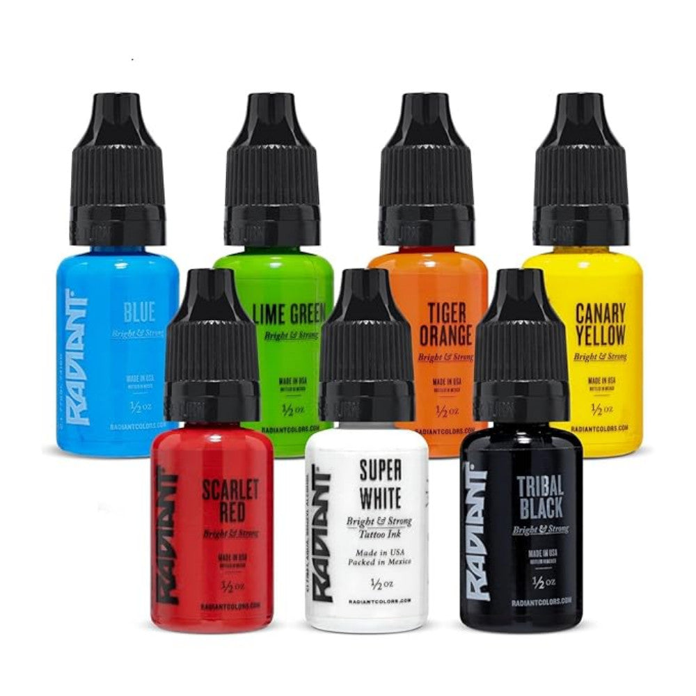 Tattoo Ink Set - 7 Color Primary 1/2 oz Bottles