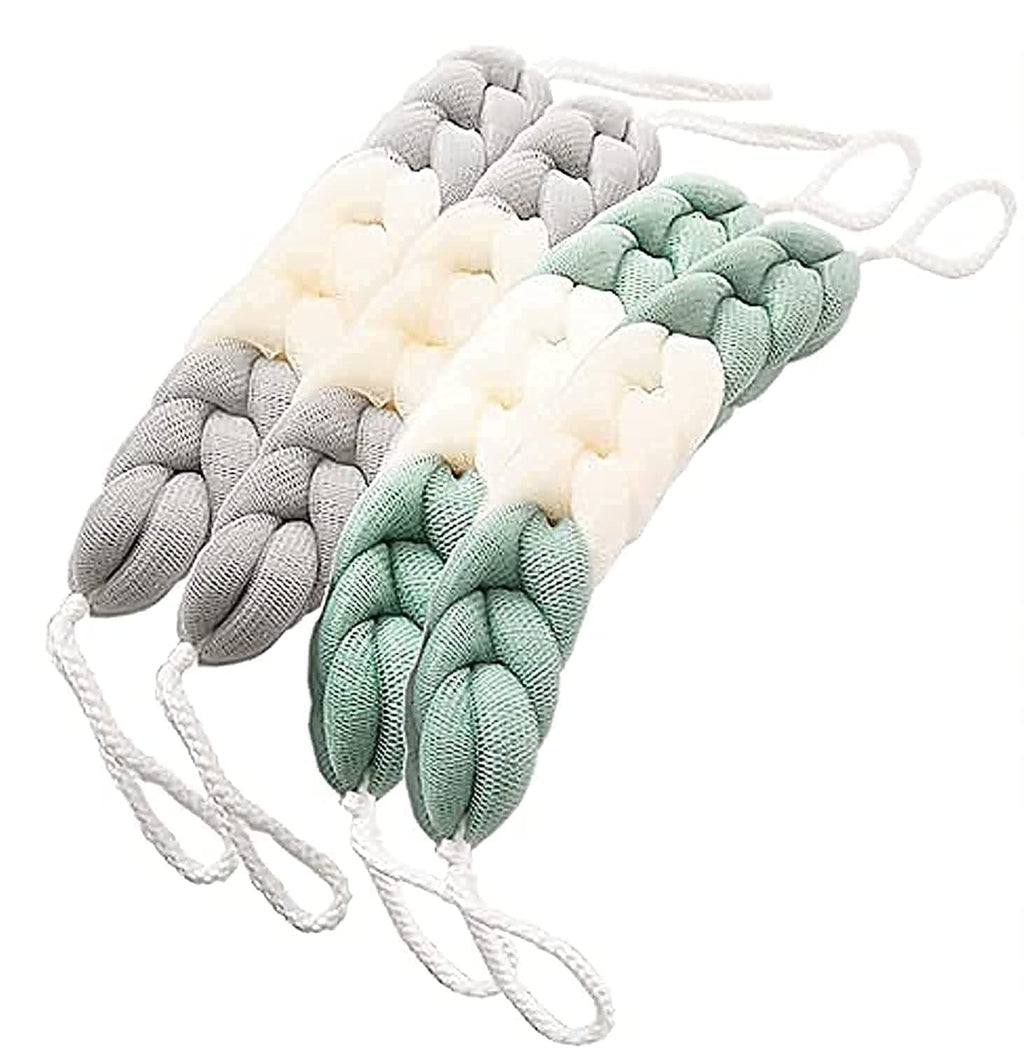 Long Loofah Back Scrubber Set - Exfoliating Mesh Bath Sponges with Rope Handles, 4 Pack