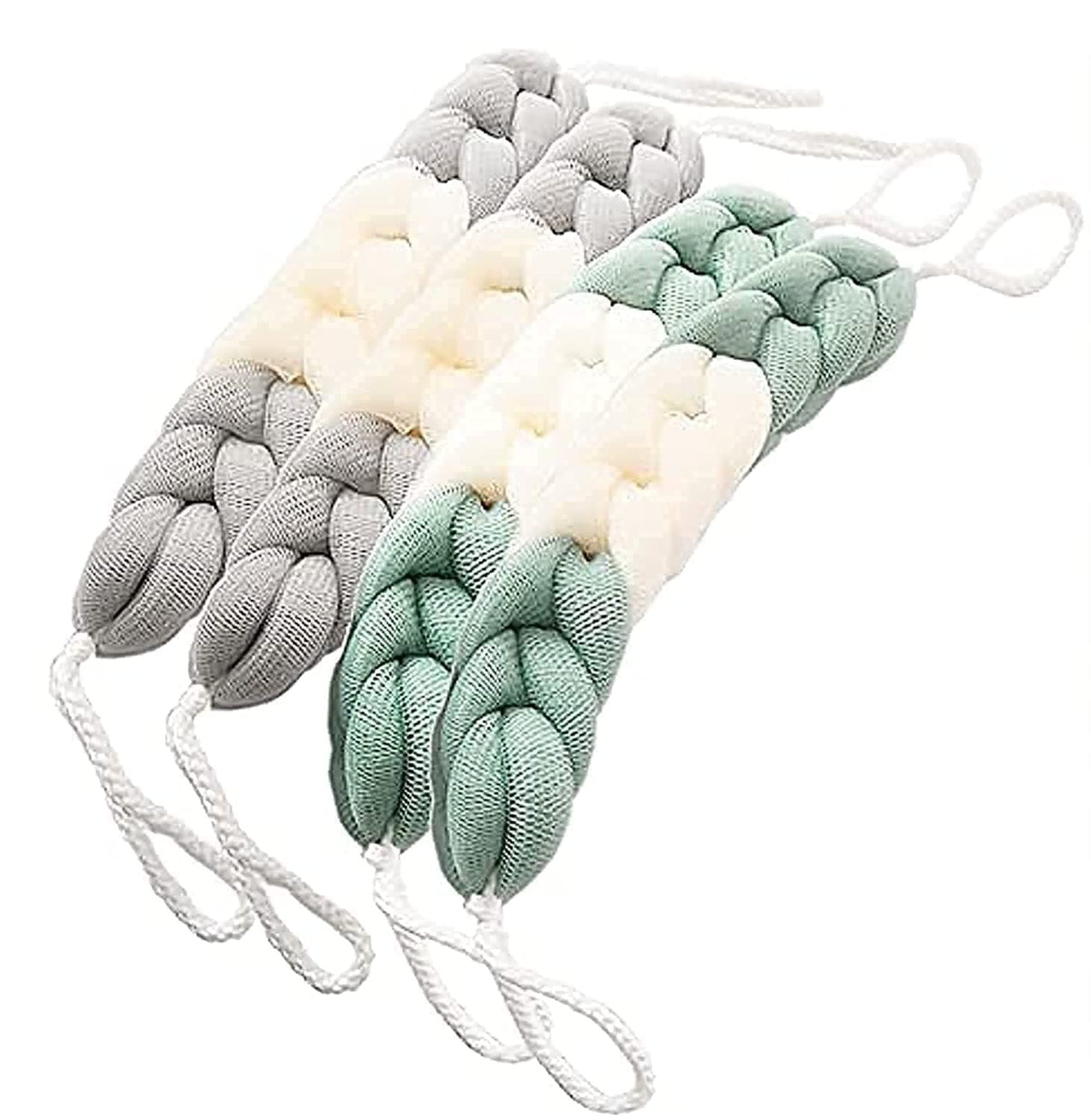 Long Loofah Back Scrubber Set - Exfoliating Mesh Bath Sponges with Rope Handles, 4 Pack