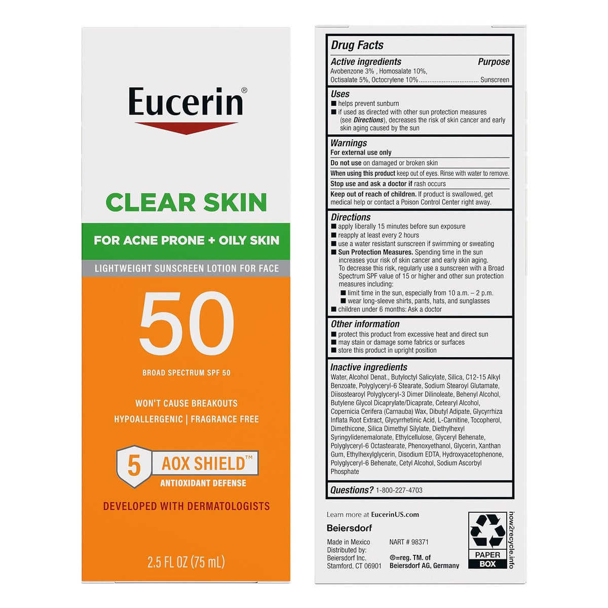 Eucerin SPF 50 Face Sunscreen for Acne-Prone Oily Skin 2.5oz