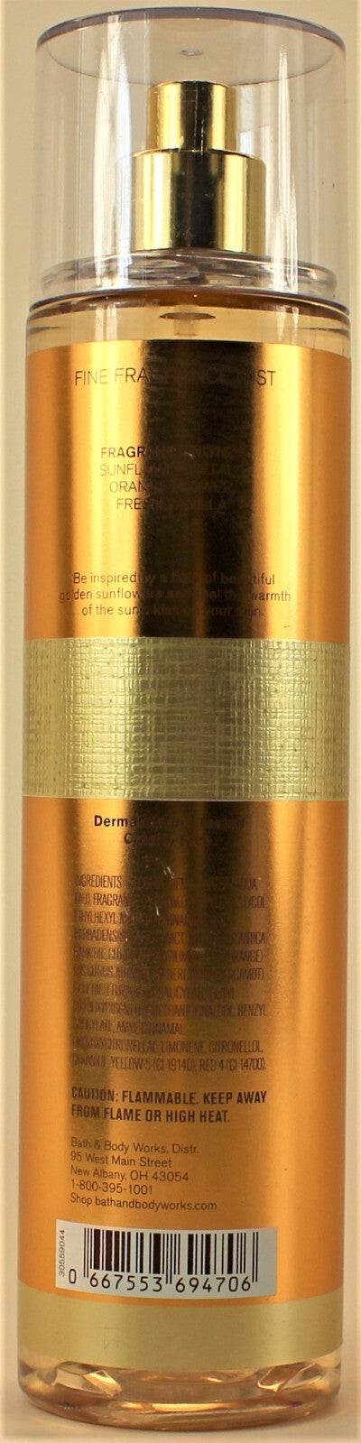 Golden Sunflower Body Mist Spray 8oz - Floral Fragrance for Women