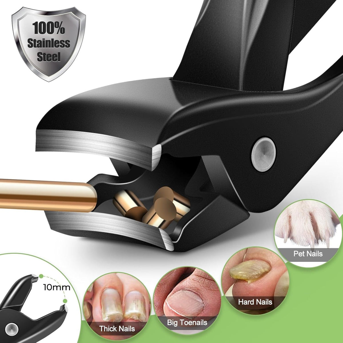 Heavy Duty Toenail Clipper with Long Handle & Angled Head for Thick Nails