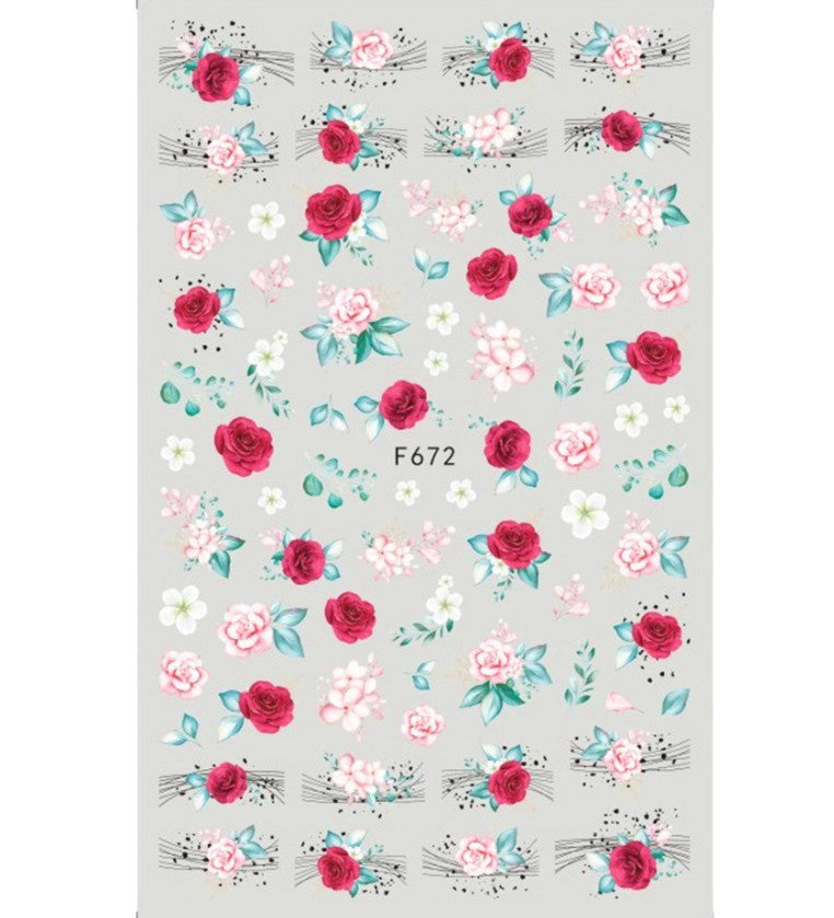 3D Nail Stickers Decals Butterfly Rose Flower Cheetah Print for Nail Art