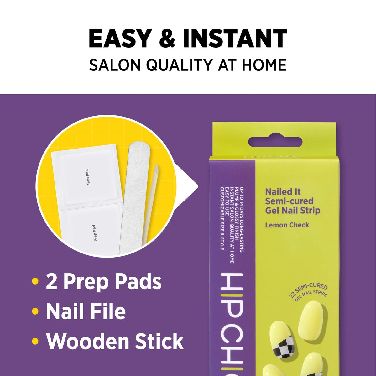 Semi Cured Gel Nail Strips - Lemon Check, Easy at-Home Manicure