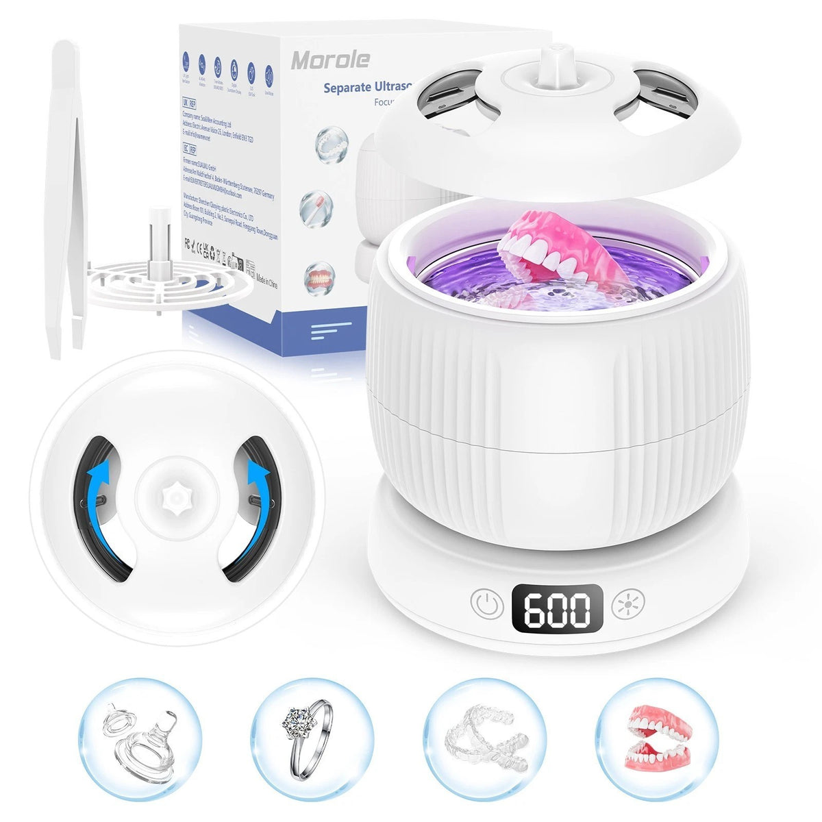 Ultrasonic Retainer and Denture Cleaner Machine - Portable Jewelry & Mouth Guard Cleaner