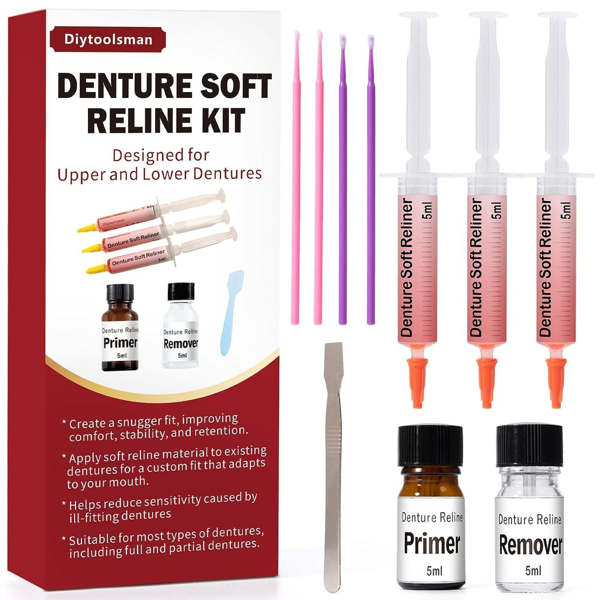 Denture Soft Reline Kit for Upper and Lower Dentures - Comfortable, Stable Fit