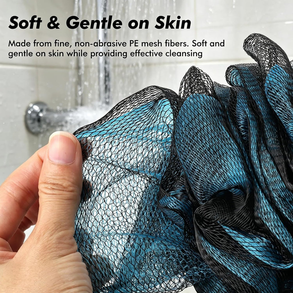 Extra Large Bath Loofah Sponge Set of 6 - Exfoliating Mesh Poufs for Shower
