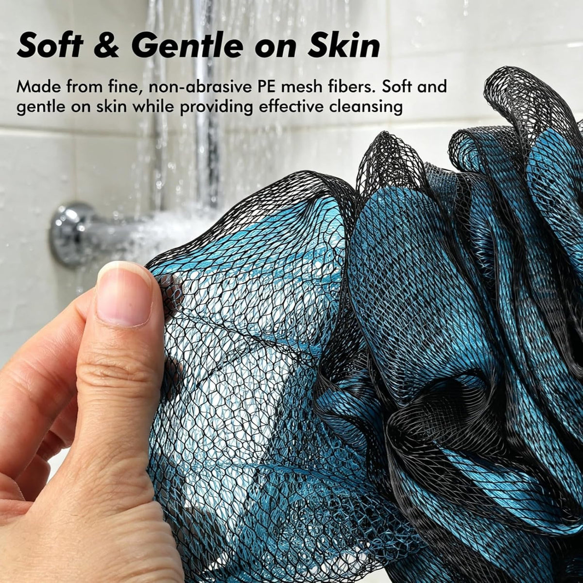 Extra Large Bath Loofah Sponge Set of 6 - Exfoliating Mesh Poufs for Shower