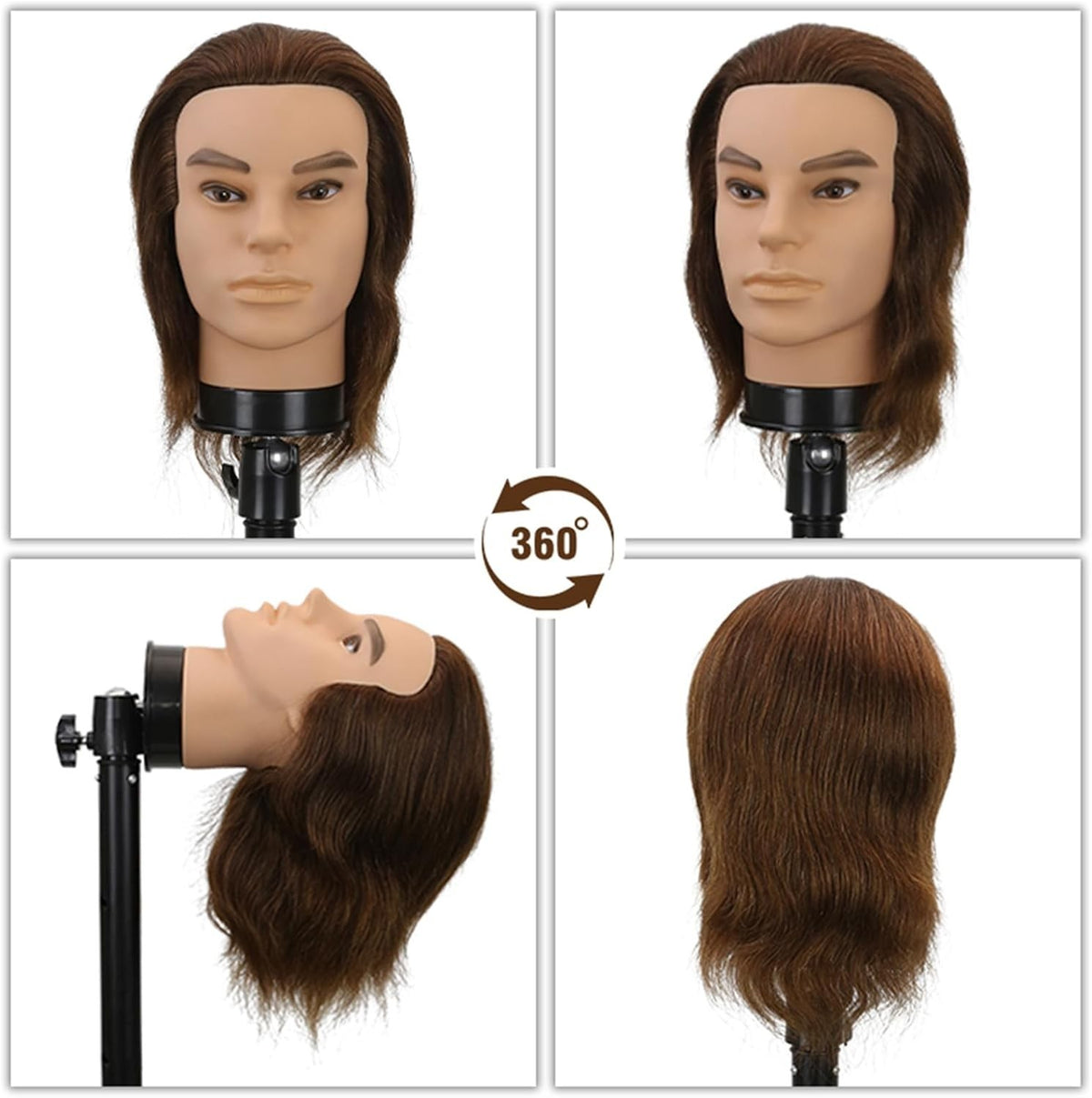 12-Inch Male Barber Mannequin Head with Human Hair for Haircut Practice