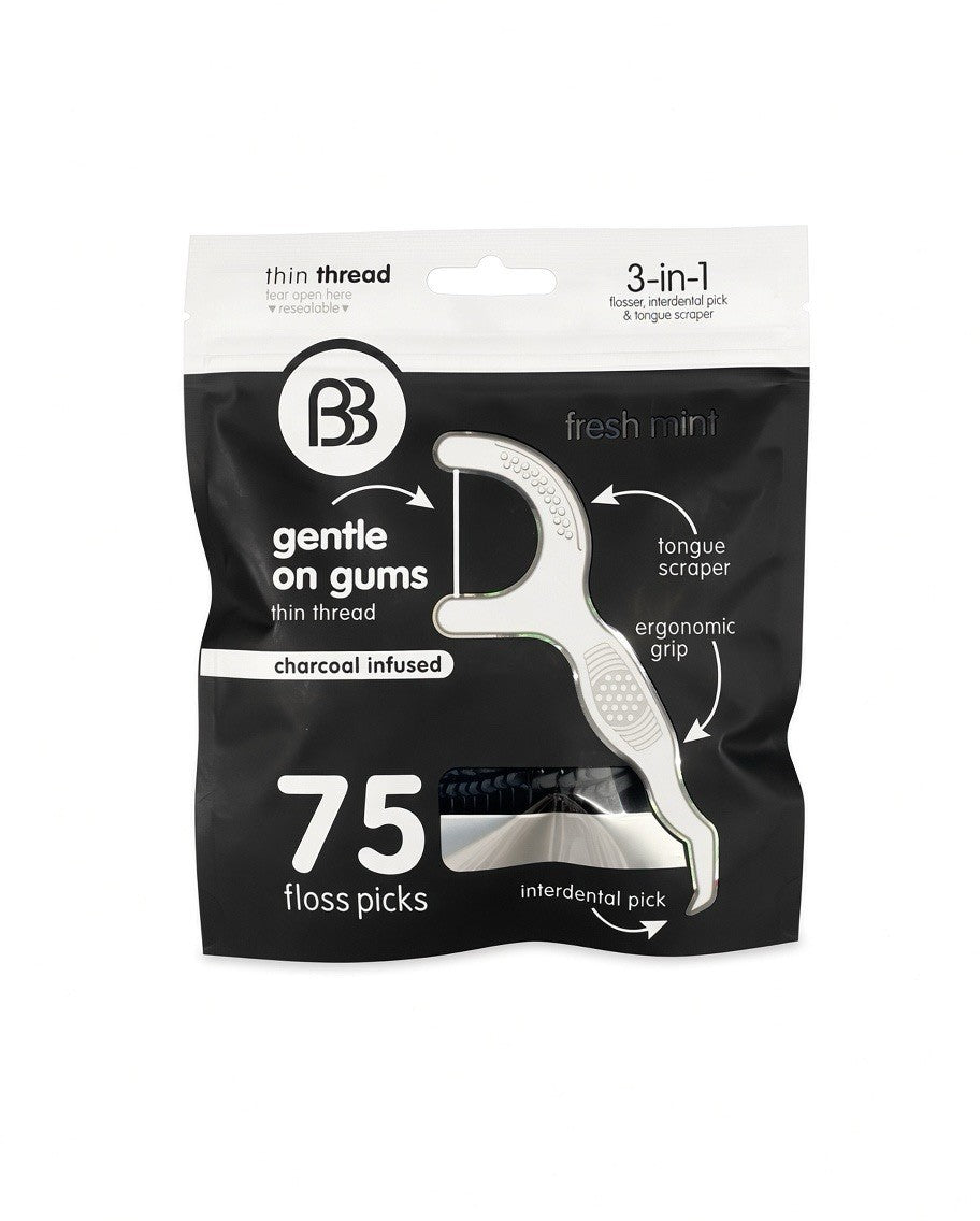 Gentle Mint Charcoal Dental Floss Picks & Tongue Cleaner 75ct