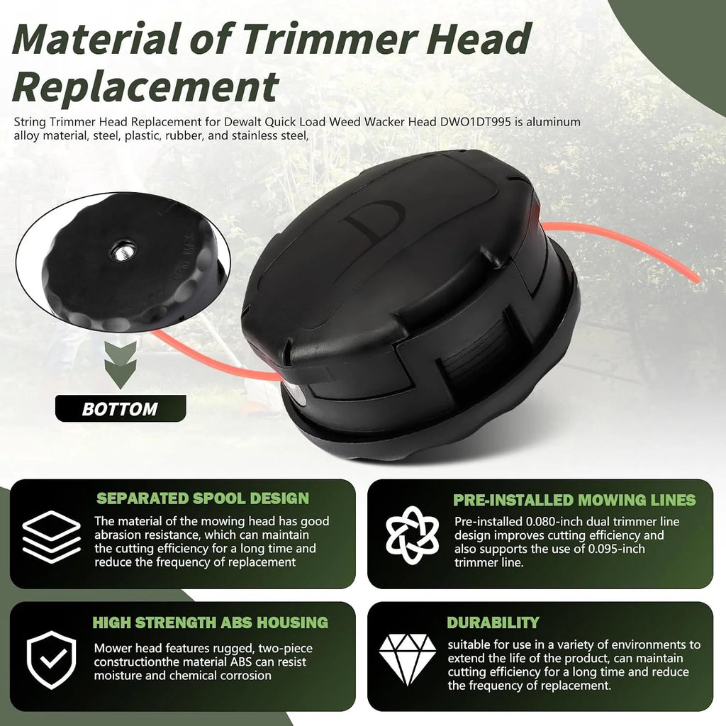 Replacement String Trimmer Head for Dewalt 20V Cordless Weed Eater - Quick Load, Pre-Wound Line