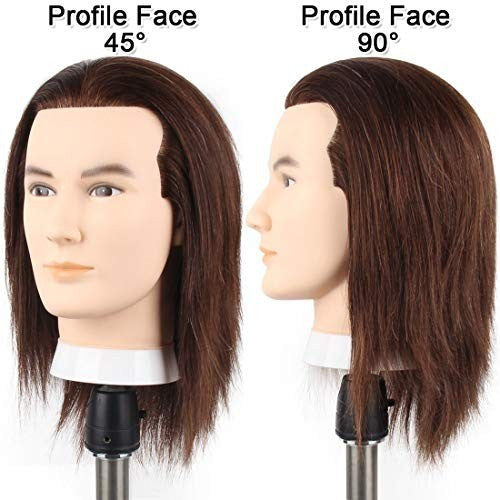 Male Mannequin Head with Human Hair for Hair Styling Practice - 10.6 inch