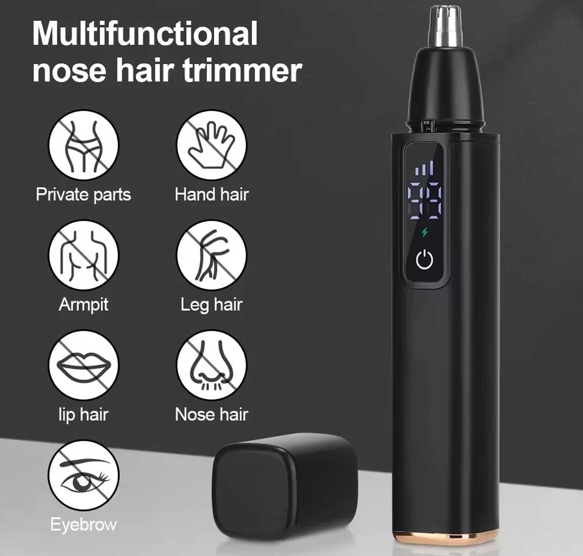 USB Rechargeable Waterproof Ear and Nose Hair Trimmer with LED Display