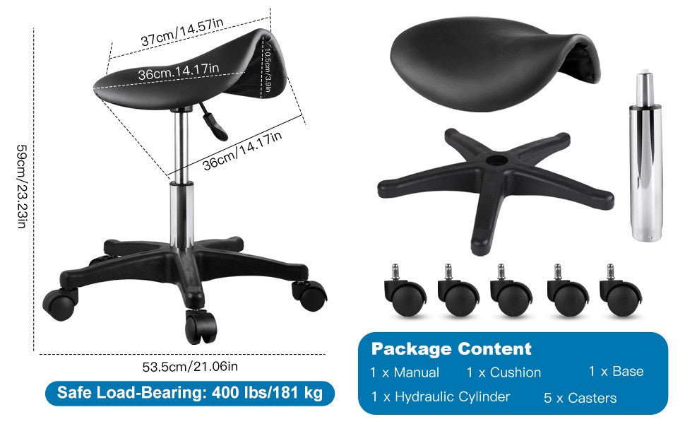 Ergonomic Saddle Stool with Wheels - Adjustable Height Rolling Chair