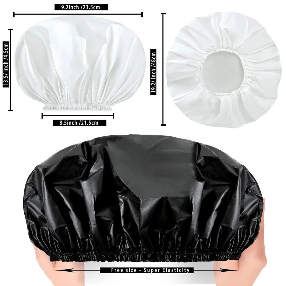 Extra Large Waterproof Shower Cap for Long Curly Hair - Reusable 2-Pack