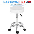 White Adjustable Salon Stool with Wheels 360° Swivel & Pneumatic Height