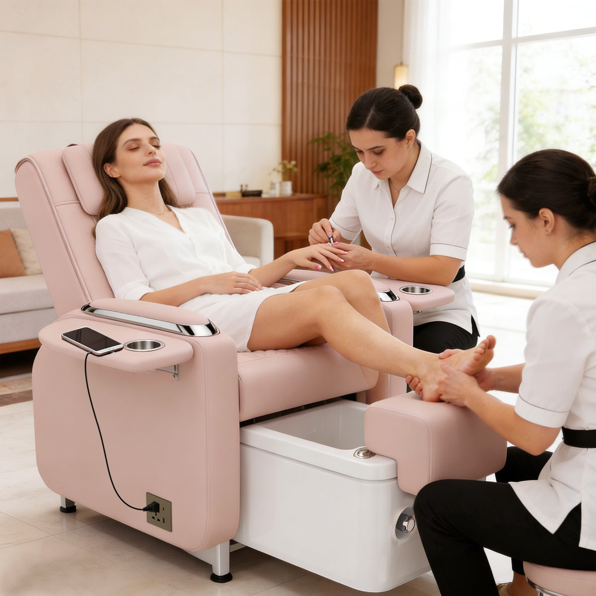 Reclining Pedicure Spa Chair with Massage & Foot Basin - Salon & Spa