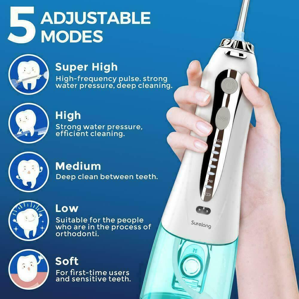 Electric Water Flosser Oral Irrigator with 5 Modes Rechargeable USB Waterproof