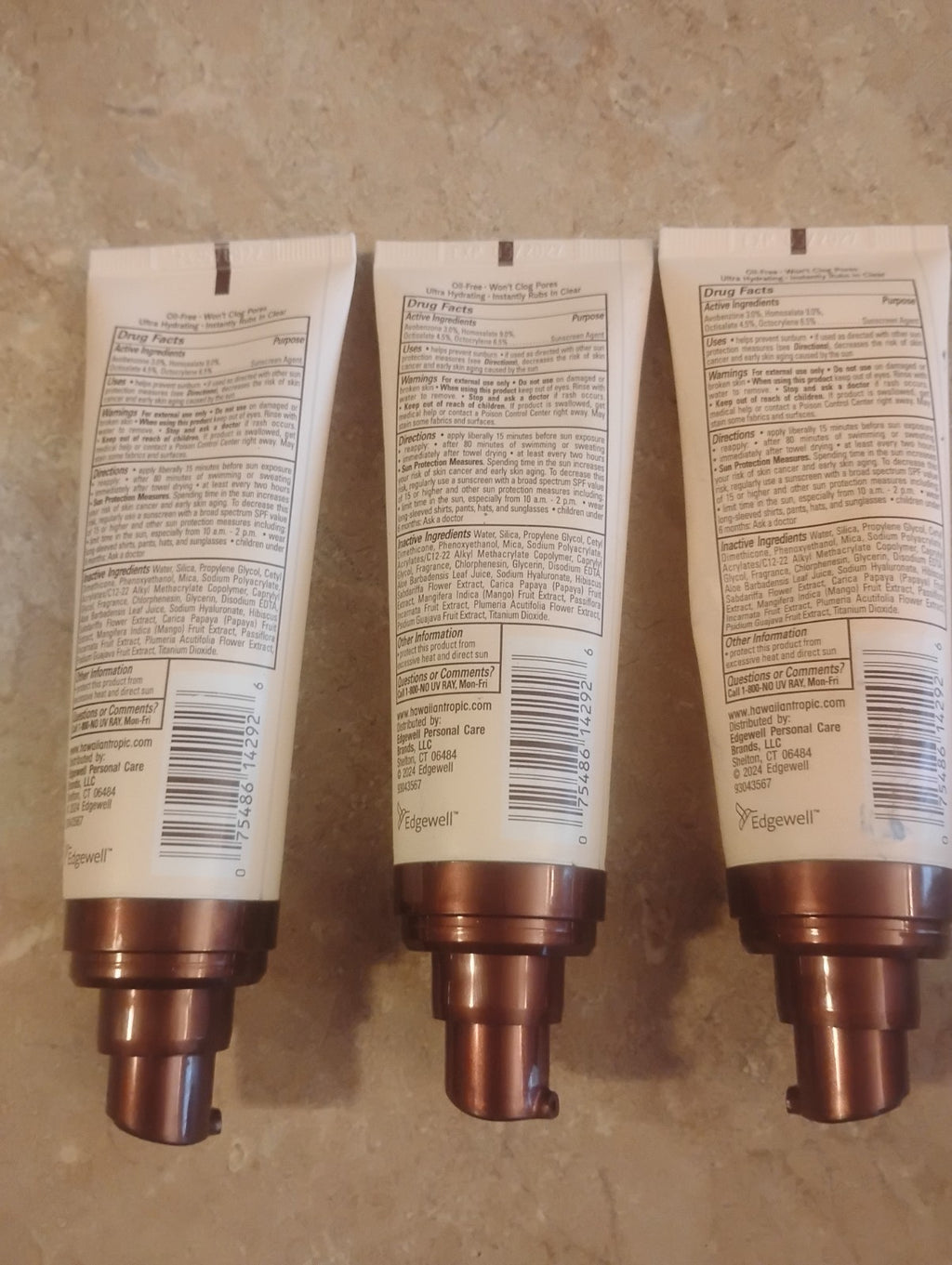Hawaiian Tropic Sheer Touch Face Sunscreen SPF 60 - 2.5oz, 3 Bottles, No Caps