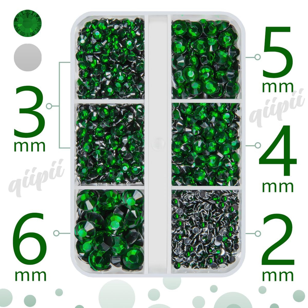 Emerald Green Resin Rhinestones for Crafts - Flatback Gems, 2-6mm, Pack of 5 Sizes