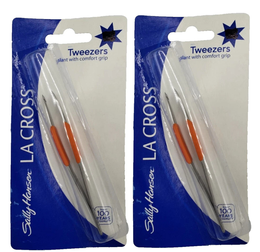 (2 Pack) Slant Tweezers with Comfort Grip - Precision Hair Removal Tools