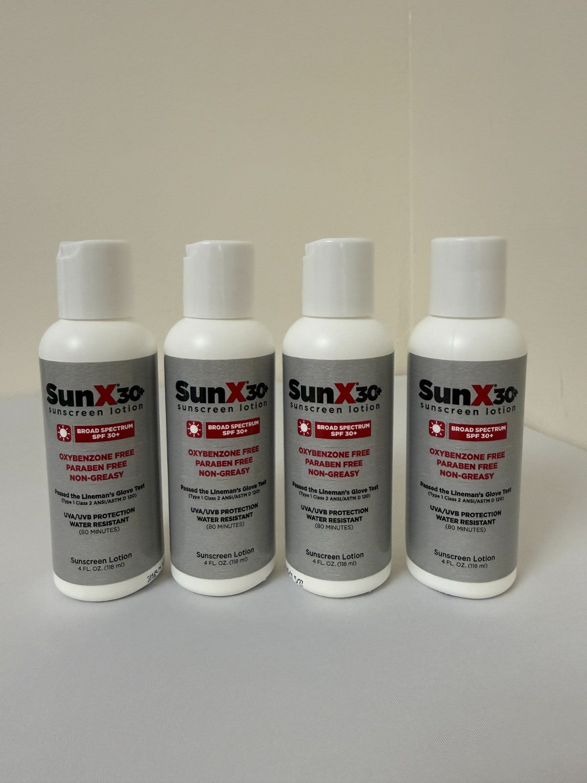 SunX SPF 30 Sunscreen Lotion 4oz Pack of 4 Water-Resistant Broad Spectrum