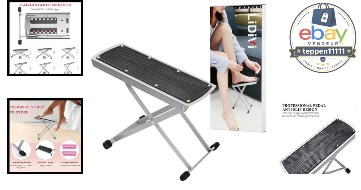 Adjustable Pedicure Foot Stand with Toe Separator - Foldable, Non-Slip Black
