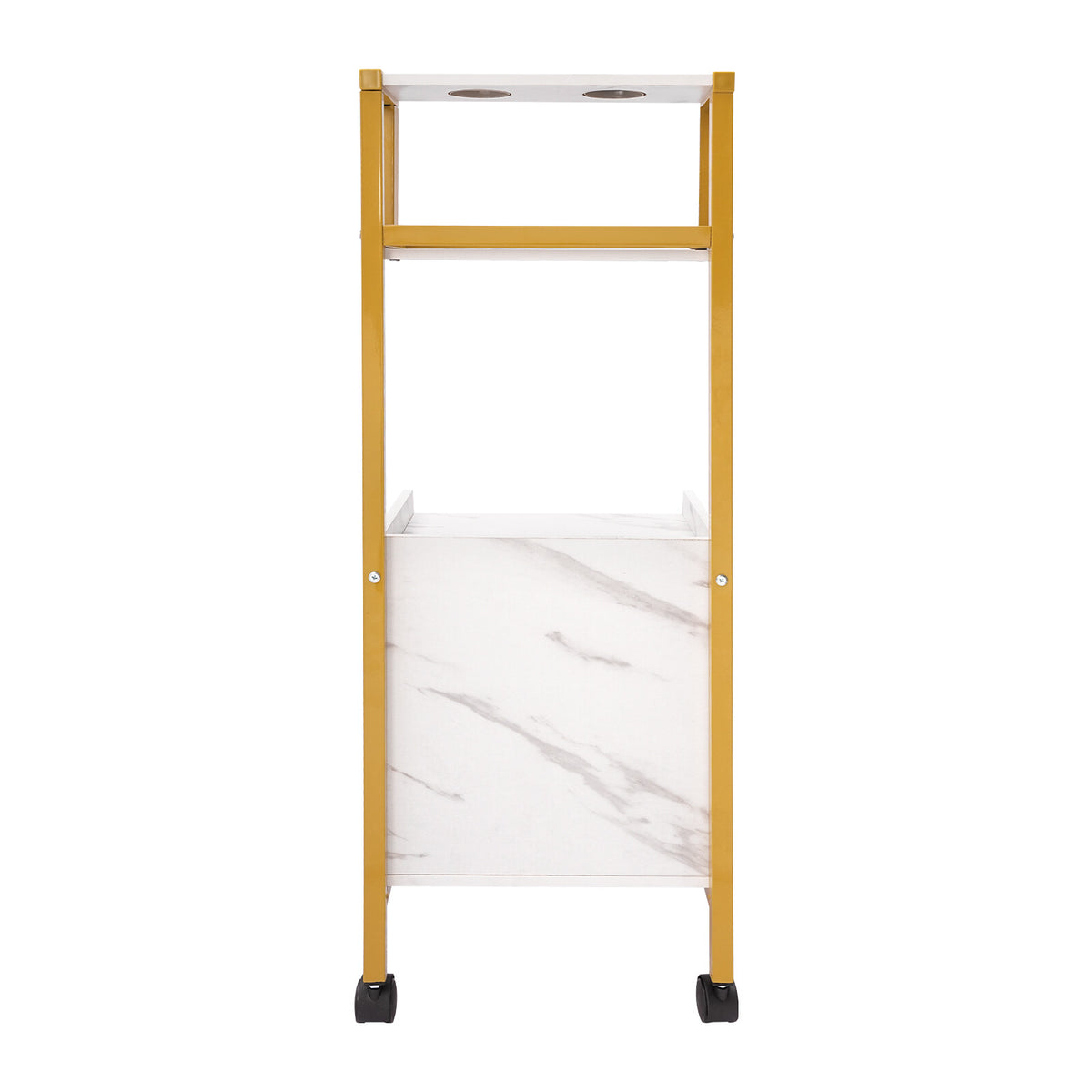 White Gold Barber Cart with 2 Drawers and Storage Rack - Salon Trolley with Wheels