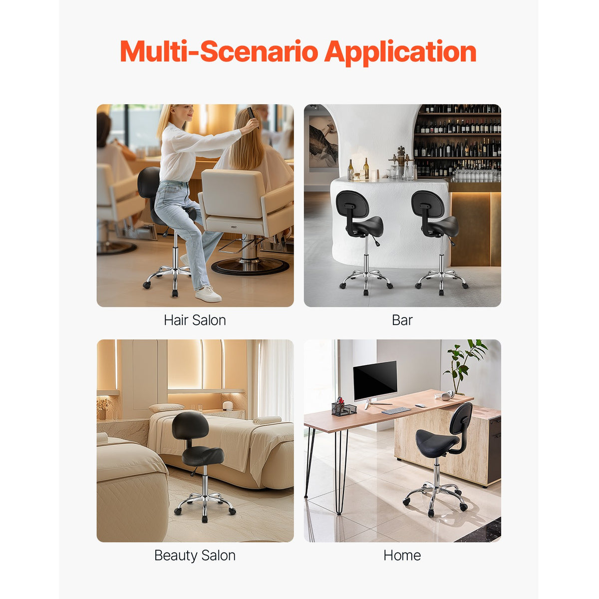 Adjustable Saddle Stool with Wheels and Backrest - PU Leather, Heavy Duty