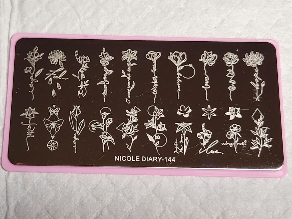 Nail Stamping Plate 144 Floral and Script Design for Nail Art