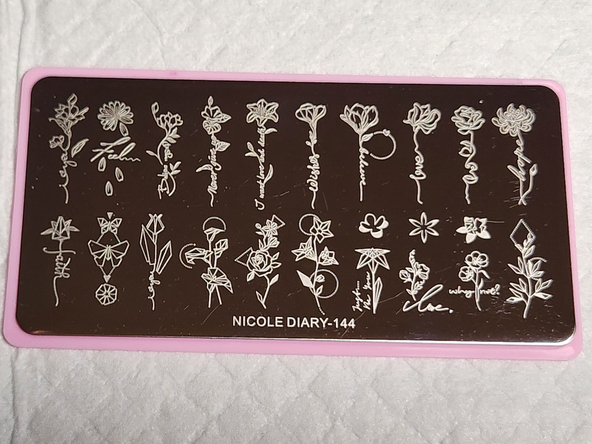 Nail Stamping Plate 144 Floral and Script Design for Nail Art