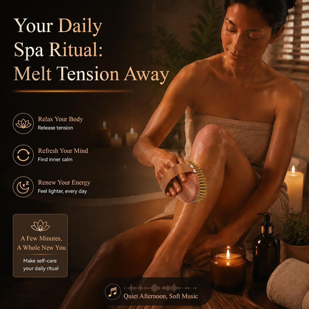 Dry Body Brush with Ebony Wood & Copper Bristles for Exfoliation & Circulation