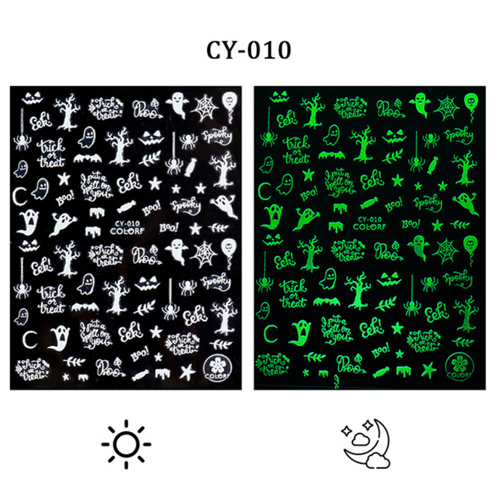 Glow in Dark Halloween Nail Stickers - 3D Nail Art Decals for Spooky Nail Designs